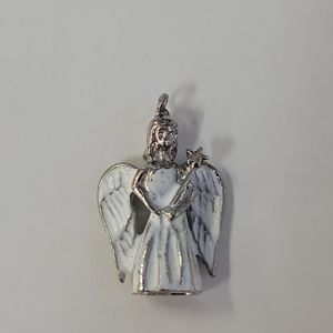 Vintage enamel angel with wand / Fairy Godmother sterling Silver  charm